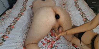 30 Cm Deep in His Fat Ass. Using a Huge Butt Plug to Fuck My Slave and He Loves Every Minute of It