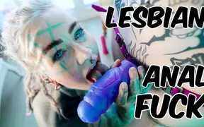 Goth babe with pierced pussy enjoys strap-on anal sex