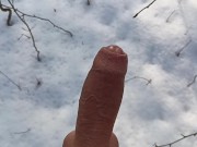 Letting cock cum by itself without hands to the snow