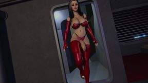 Asian Futanari with a Big Dick in Red Latex.