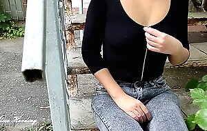 compilation Alice in different situations on the street in the entrance in the bar shows her tits