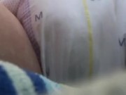 Daddy makes Little Diaper Girl Wet in the car with a vibrator inside her