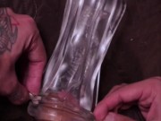 SHORT Big Hairy Cock Daddy Fucking a Transparent Fleshlight and Filling It with Cum