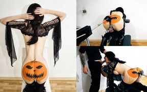 Halloween video 2022 - fucked by my anal sex machine until I piss with pleasure and throat pie blowjob