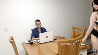 Maid lets young college boy cum in her mouth