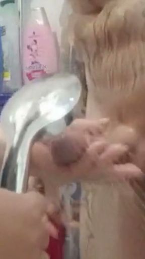 my mother-in-law washed my penis and then did a deep blowjob and got cum in her mouth   Clip 1