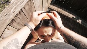 Blowjob Turned to Face Fuck and Throatpie on the Tower Near the Forest - Hot Brunette Stifled on Cum