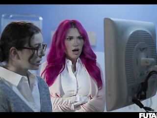 2 Angels 1 Trans - Futa Lesbian three-some with Leana Lovings Lily Lou & Octavia Red