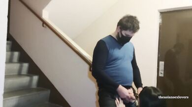 Asian cheating teen gets raw doggystyle and throat took deep down her throat in stairwell surprise