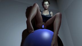 riding a ball with a plastic cock in the ass
