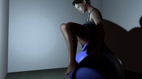 riding a ball with a plastic cock in the ass