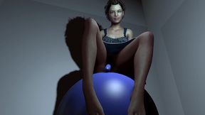 riding a ball with a plastic cock in the ass