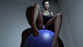 riding a ball with a plastic cock in the ass