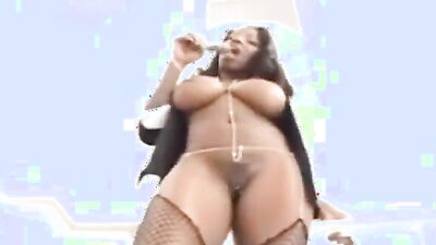 Busty ebony MILF rides a big white dick and makes it cum twice