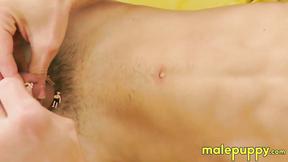 ”Deviant twink Frank Funsize teases himself with his toys”