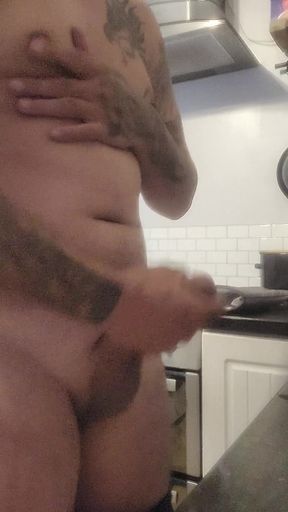 Horny Boy Wanking, Cumming Over Kitchen Counter &amp; Licking in up