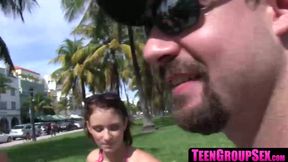 Cute teens have wild fuck fest with lucky stud