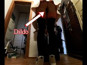 Cute Girl masturbating and takes the order from courier with dildo in her pussy