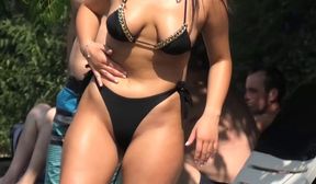 hot girl black bikini ass pool