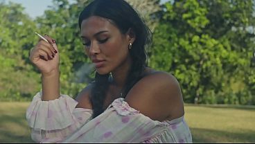 Curvy Native American BBW plays with herself in nature