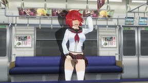 3D HENTAI Guy masturbates the pussy of the college girl in the train