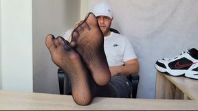 Post Run Sweaty Feet JOI Black Sheer Socks And Trainers 4K POV With Cum Command