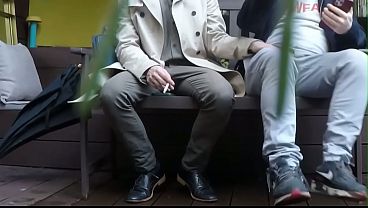 A bench encounter turns into a public piss humiliation