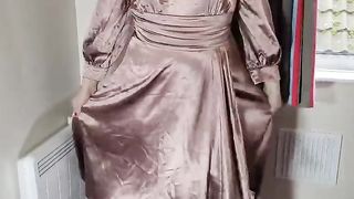 Steaming tv crossdresser Nottstvslut in utter length bronze metallic satin