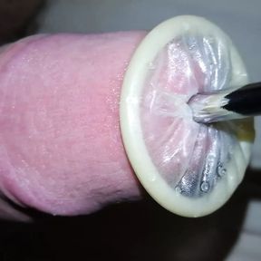 Rolling condom into urethra compilation, urethral sounding