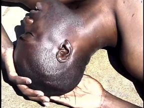 Chocolate brown hunk gets his ass licked in the pool