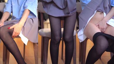 Seated Pantyhose Tease Ends with Someone Coming Almost Caught
