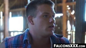 FalconsXXX.com - Handsome gay dudes engage in a raw anal threesome at the farm