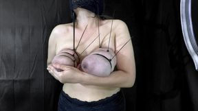 Veiled Slut Zip Ties Her Tits Front View 4K