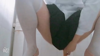 chinese sissy in school uniform fuckself in a toilet