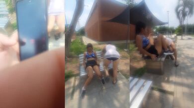 He recorded two sexy athletes touching each other and I control her lust and make her cum