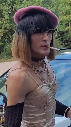 Stunning moment from &quot;Exhibit P🚗U B L I C en Pute on a Parking Lot in the Forest, at La Faisanderie 91. Fanciful Tights,&quot;