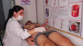 Brunette Doctor sucked my cock during examination