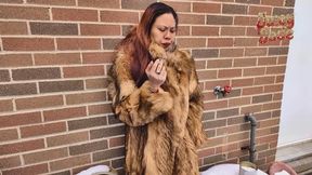 Pinay smoking an all white slim cigarette in long vintage fur jacket vol 125 Non Nude smoking
