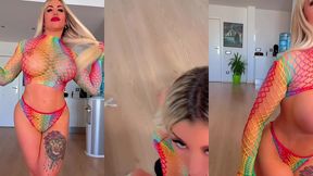 horny blonde swallows my entire cock until i cum on her face