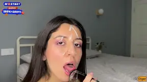 Katty West takes a huge facial cumshot in POV solo play