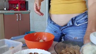 Sexy mom in the kitchen, hairy pussy, big ass, big tits