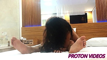 Amazing Brazilian brunette on cowgirl position