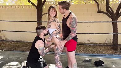 Bisexual Boxing Girl Destroyed by Two Huge Cock Threesome