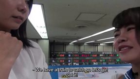 Japanese female employee helps new lesbian break in