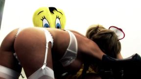 watch them use his dick for their delight as they having him singing and cumming in no time!