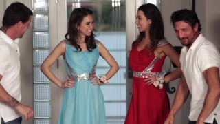 Brunette Beauties in Dresses Riley Reid and Melissa Moore Suck and Fuck Big Dicks