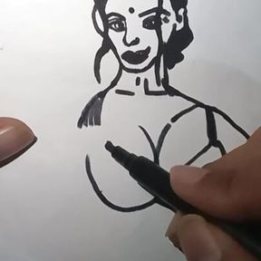 Desi aunty big boobs drawing