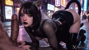i fucked a horny cat-girl right in the middle of the street!! she went absolutely crazy for my huge black cock!! i stretched out her tight holes so damn well...[ai]