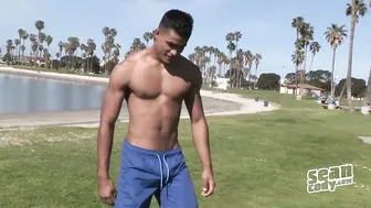 Mario the muscular hunk strokes his big thick cock solo