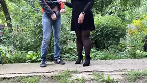 Chubby mature mom with big natural tits in public